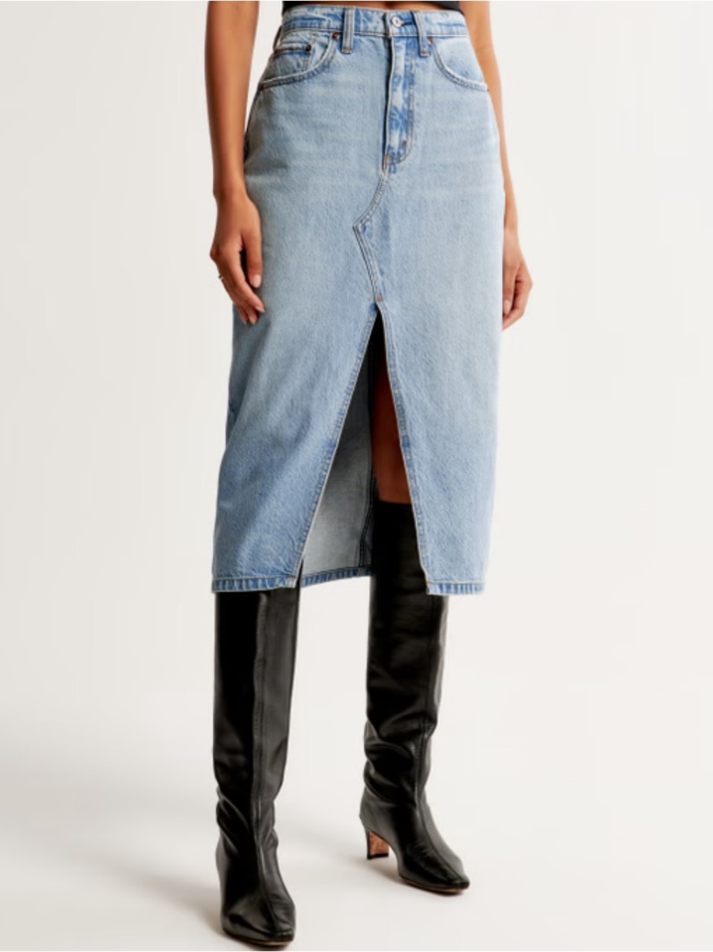 Abercrombie & Fitch High Rise Midi Jean Skirt Medium Wash 29 6